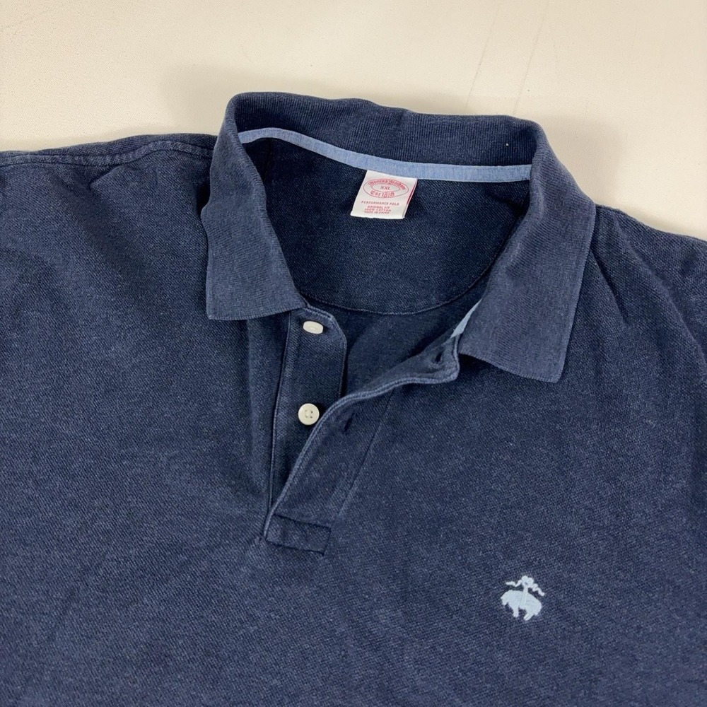 Brooks Brothers Polo Shirt Mens 2XL Blue Performance Knit Cotton Short Sleeve